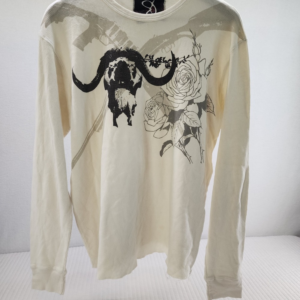 Graphic Thermal Long Sleeve Shirt Buffalo Skull‎ Roses Print